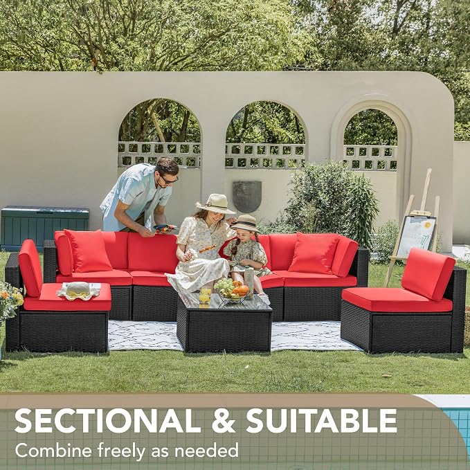 Devoko 7 Pieces Outdoor Sectional Sofa Patio Furniture Sets Manual Weaving - Image 9
