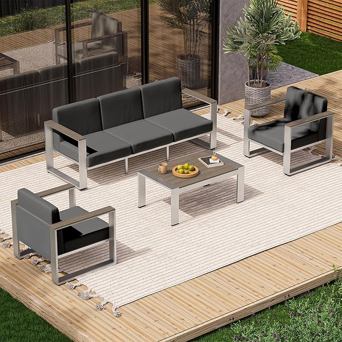 Aluminum Patio Furniture Set, 5 Seats Outdoor Patio Conversation Sets by ComfCove