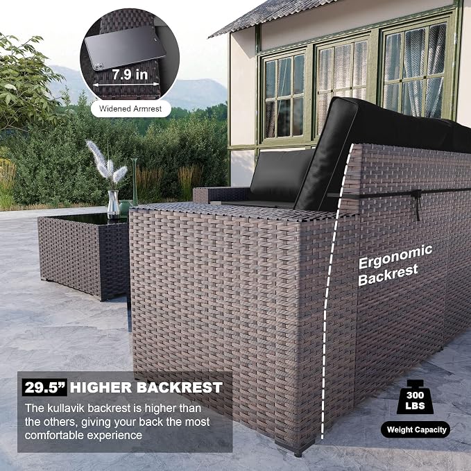 Kullavik 6PCS Outdoor Patio Furniture Set PE Wicker Rattan Sectional Sofa Patio - Image 2
