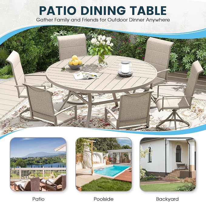Patio Dining Table for 6-8, Round Metal Outdoor Table - Image 5