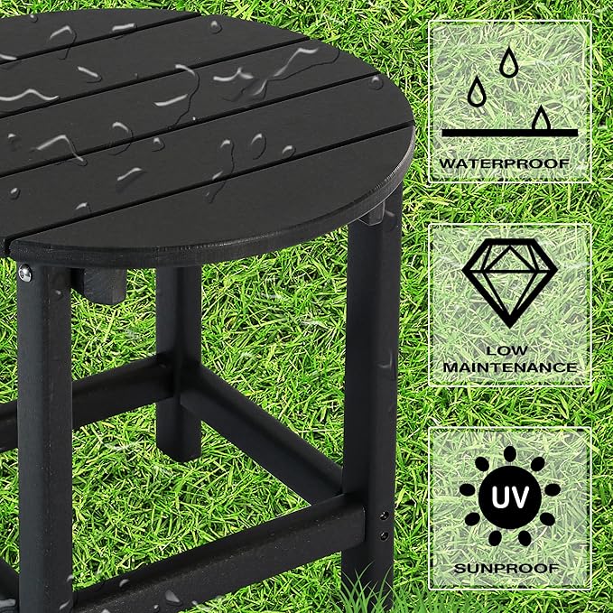 LZRS Round Adirondack Patio Side Table End Table, Outdoor Side Tables - Image 4