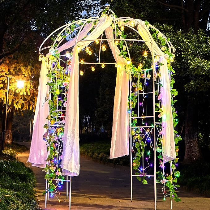 Birdcage Shape Garden Arches Arbors, Metal Gazebo White Enduring Iron Trellis - Image 8