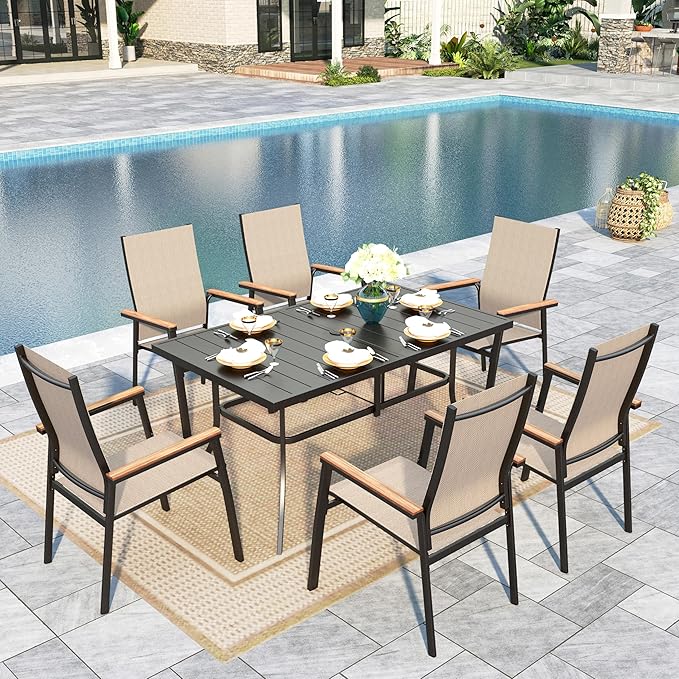 Sophia & William Outdoor Dining Set 7 Pieces, 6 Aluminum Stackable Chair by SophiaWilliam
