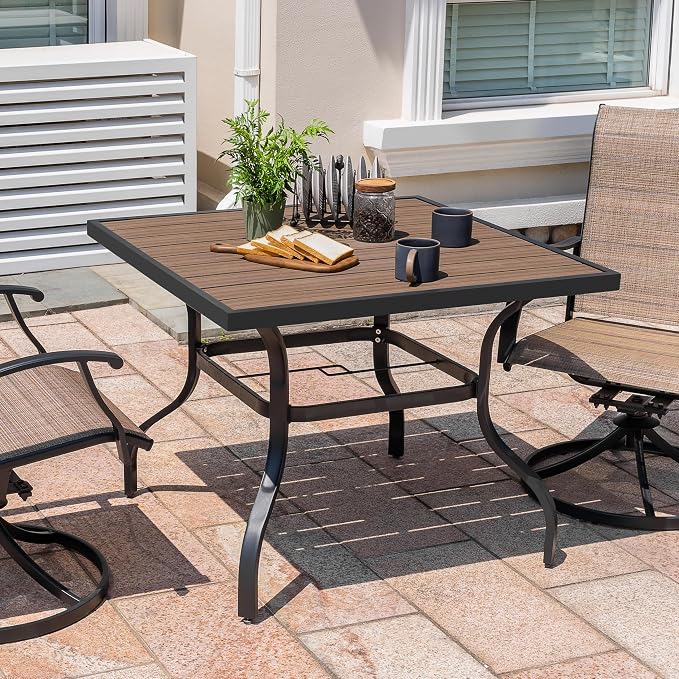 NUU GARDEN Outdoor 37” Square Metal Dining Table, Patio Dining Table by NUUGARDENCORPORATION
