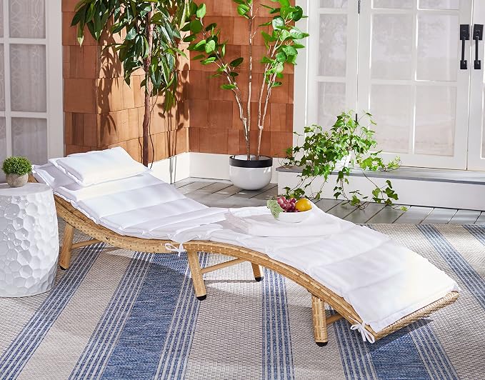 SAFAVIEH Outdoor Collection Colley Natural Wicker/White Cushion Adjustable - Image 2