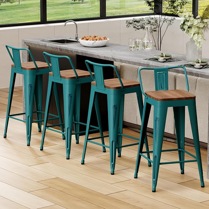 Alunaune 26" Metal Bar Stools Set of 4 Industrial Counter Height Barstools - Image 10