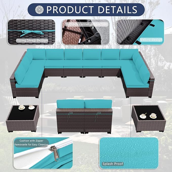 Outdoor Patio Furniture Set, 14 Pieces Outdoor Sectional Furniture Patio Sofa - Image 4