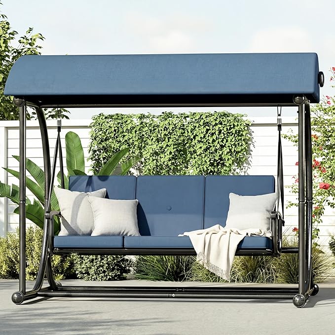 Modern Patio Swing with Adjustable Canopy, 2 in 1 Porch Swing Bed with by DAYAOUTDOOR