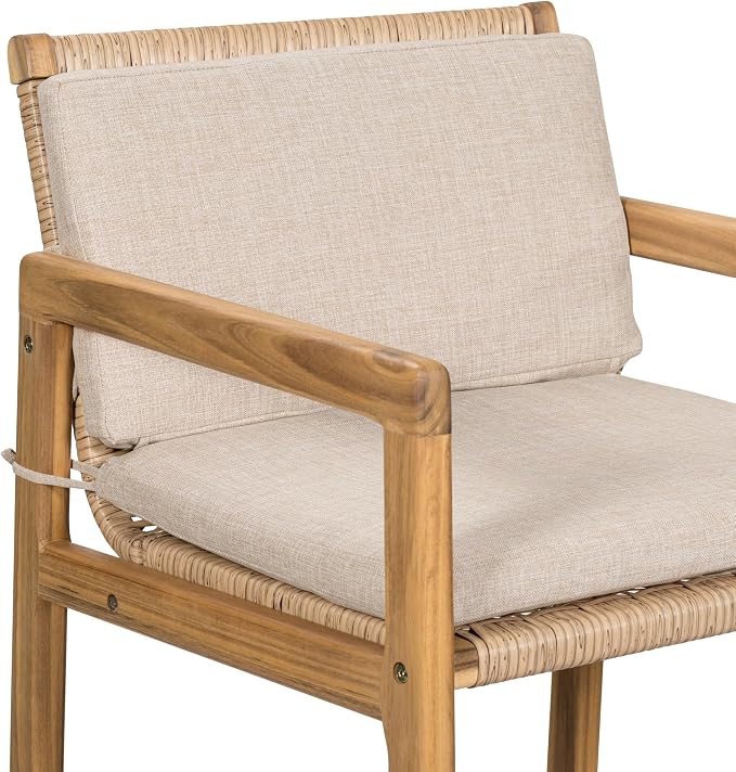 Merax Outdoor Bar Stools Set of 2, Wicker Woven Barstools, Acacia Wood Counter - Image 4