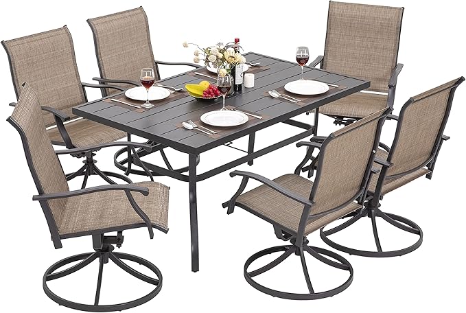 NUU GARDEN 7 Piece Outdoor Dining Set, 6 Swivel Patio Chairs and 1 Dining Table by NUUGARDENCORPORATION