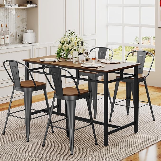 ALISH 24 Inch Bar Stools Set of 4, Industrial Counter Height Barstools High - Image 5