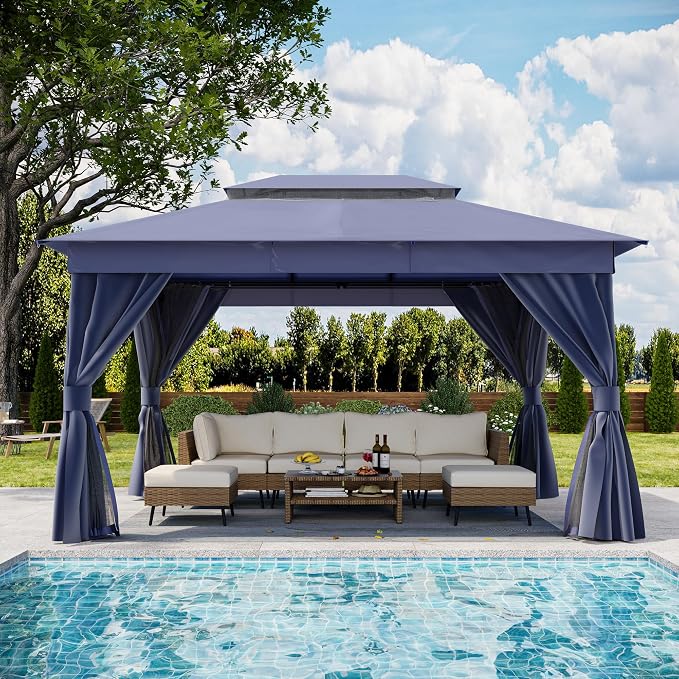 LAUSAINT HOME Semi-Permanent Outdoor Patio Gazebo 10'x13', Heavy Duty Party - Image 10