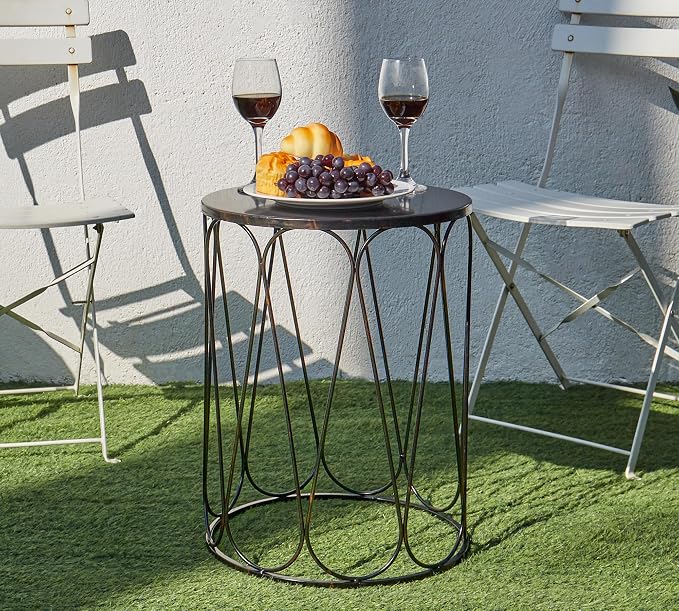 HFHOME Set of 3 Metal Outdoor Side Table, Nesting Round Coffee Table - Image 7