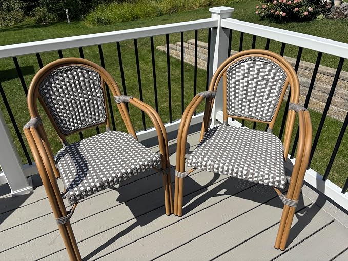 PURPLE LEAF French Bistro Chairs Set of 2 Aluminum Hand-Woven Rattan Wicker - Image 2