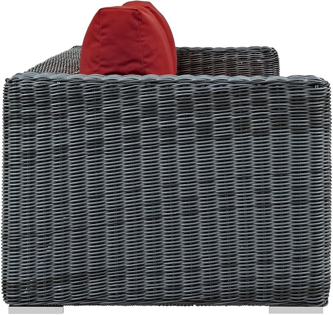 Modway Summon Wicker Rattan Outdoor Patio Sunbrella Sofa in Canvas Red - Image 3