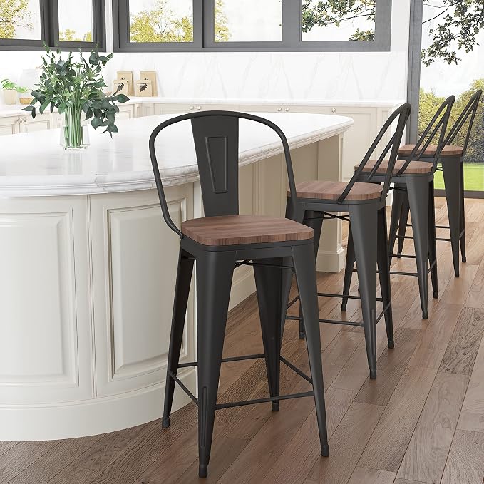 Aklaus Metal Bar Stools Set of 4, 24 inch Barstools Counter Height BarStools by AKLAUSHomeFurniture