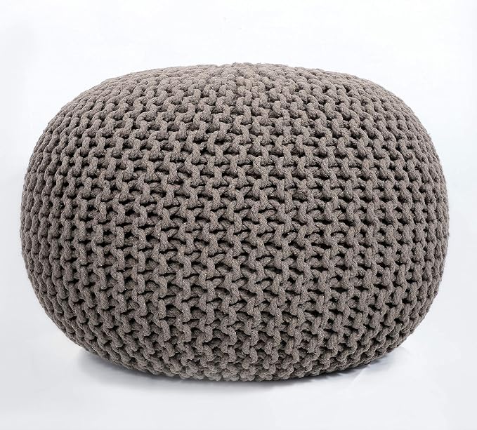 FRELISH DECOR Round Pouf Ottoman Hand Knitted 100% Cotton Pouf by FrelishDecor
