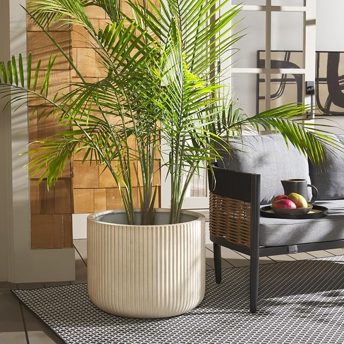 SAFAVIEH Outdoor Collection Lucca Beige Cement Ficonstone Planter Pot - Image 2