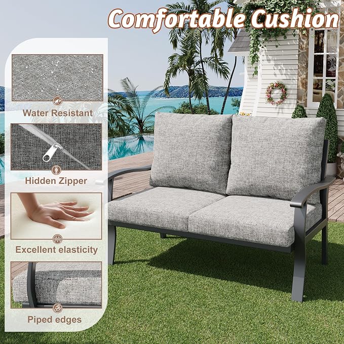 HOMREST Outdoor Loveseat Aluminum Patio Furniture Sofa, All-Weather Metal - Image 5