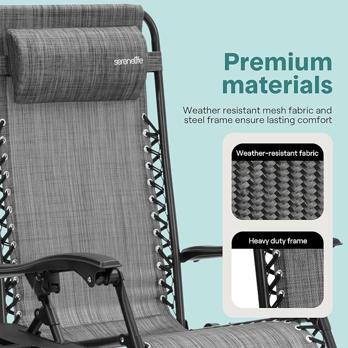 SereneLife Outdoor Zero Gravity Lounge Chair Set - Image 7