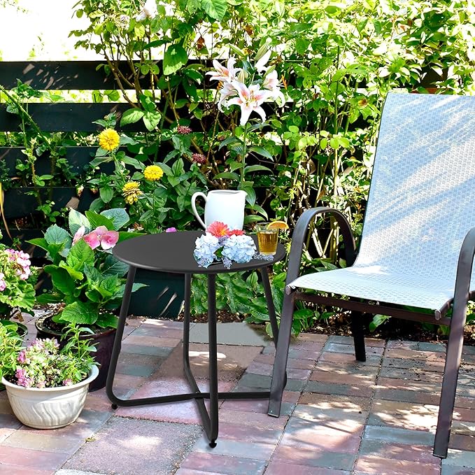 Patio Small Side Table Waterproof Round Metal Steel Weather Resistant Portable - Image 2