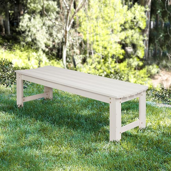 Shine Company Outdoor Wooden Backless Patio Garden Bench, 5 Ft, Eggshell White - Image 2
