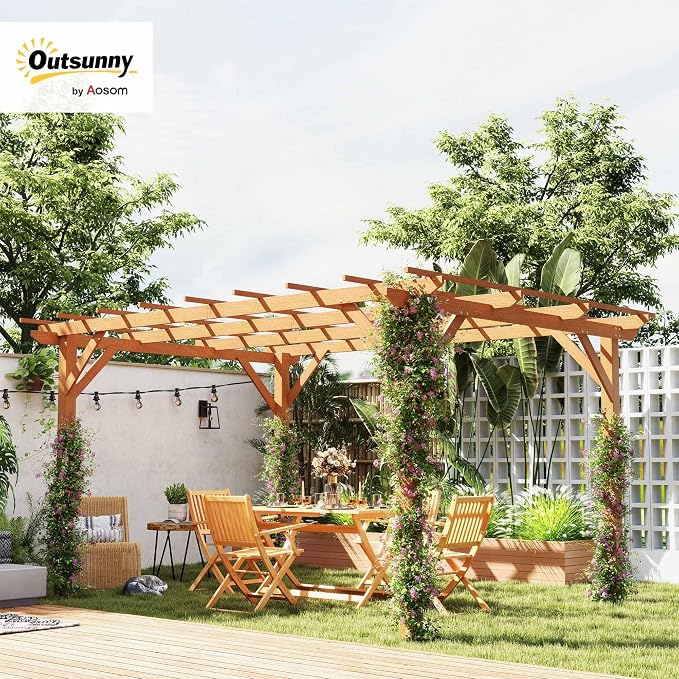 Outsunny 10' x 13' Outdoor Pergola, Wood Gazebo Grape Trellis - Image 2