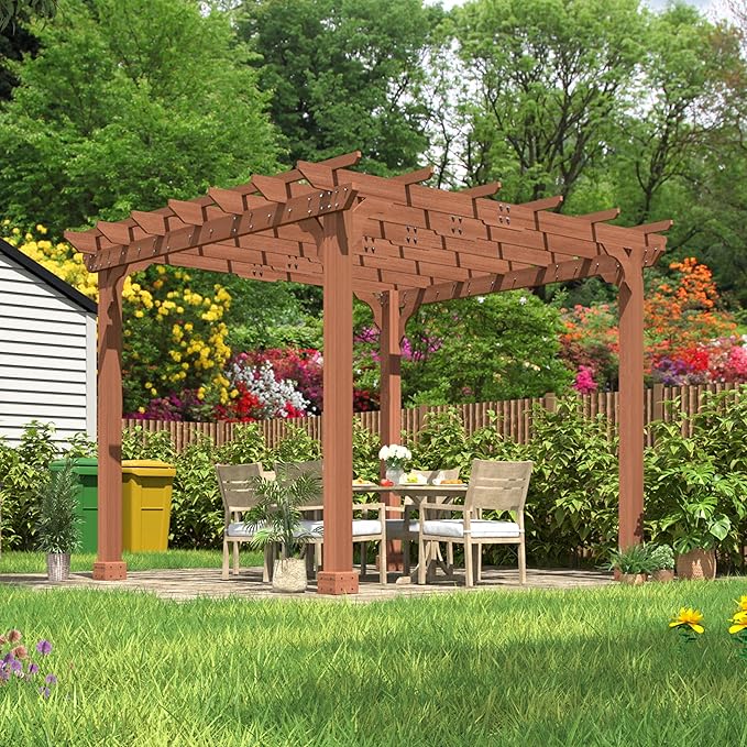 BlueWish 10'x10’ Outdoor Pergola, Patio Cedar Wood Gazebo Outdoor Backyard by RespondToEveryExpectation