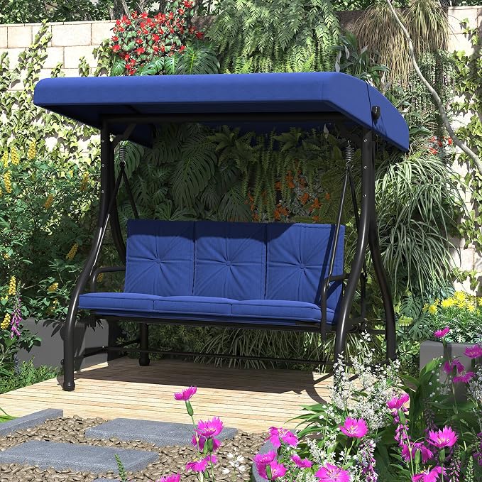 U-MAX Porch Swing Chair with Adjustable Backrest&Canopy, 3 Seat Patio Swing - Image 8