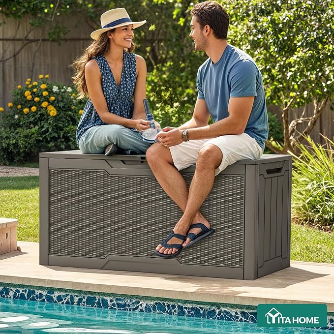 YITAHOME 80 Gallon Resin Deck Box, Weather Resistant Outdoor Rattan Storage Box - Image 2