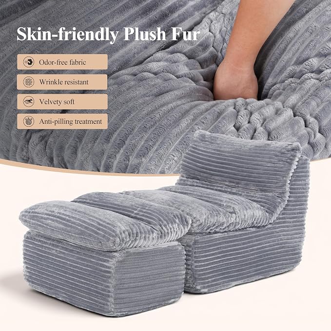 Boneless Chaise Lounge Chair Indoor, Adult Bean Bag Chair - Image 5