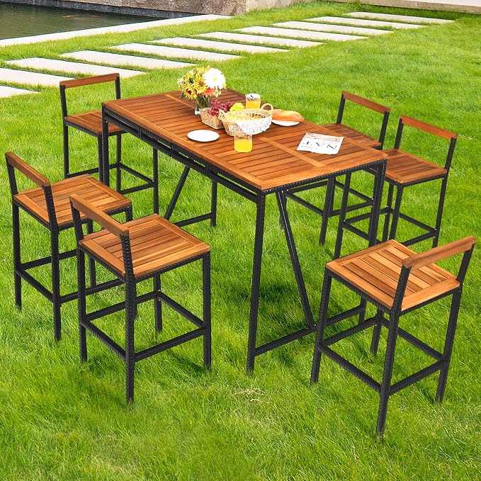 Tangkula 7-Piece Acacia Wood Bar Set - Image 3