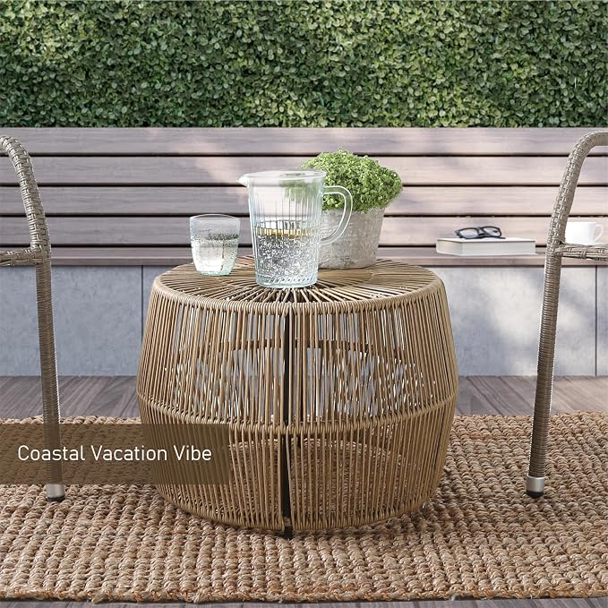 Furniture of America Ysar Boho Rattan Round Coffee Table Outdoor - Image 4