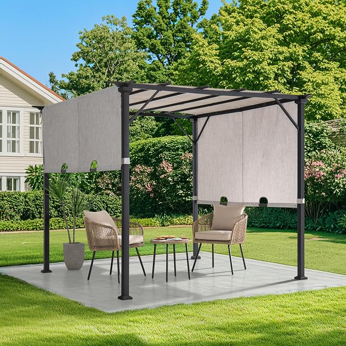 Sunjoy 9 x 9 ft. Pergola, Outdoor Patio Matte Black Steel Classic Frame Pergola by SUNJOY