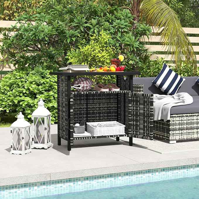 Outsunny Outdoor Pool Towel Storage Cabinet Organizer, Outdoor Bar Table - Image 2