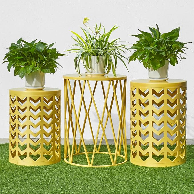 Nesting Side Table Set of 3 Decorative Round Garden Stools - Image 3