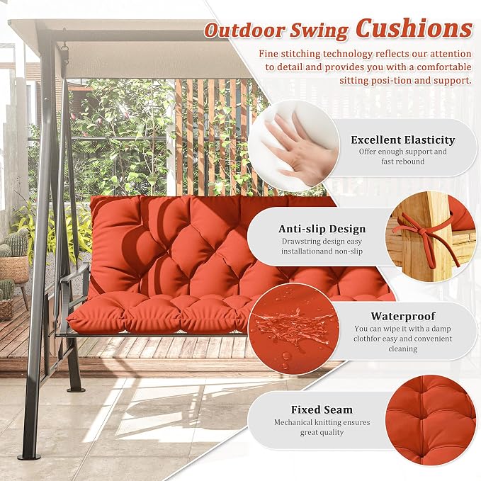 Porch Swing Cushion with Backrest 2-3 Seater Outdoor Bench Cushions Waterproof - Image 3