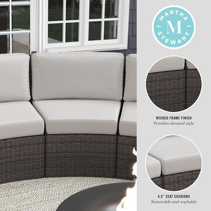 Martha Stewart Bedford Indoor-Outdoor Modular Patio Curved Sectional Sofa Seats - Image 5