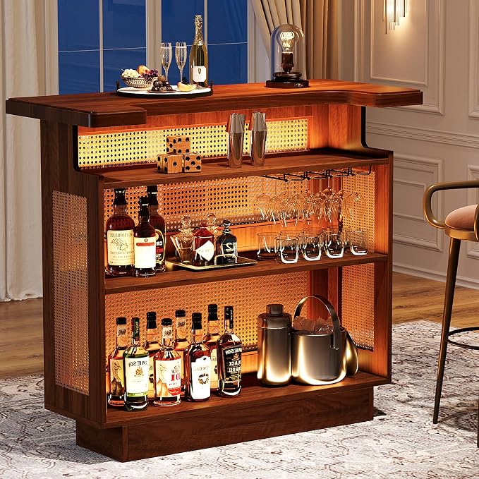 Tribesigns Rattan Home Bar Unit, Farmhouse 4-Tier Bar Table - Image 3