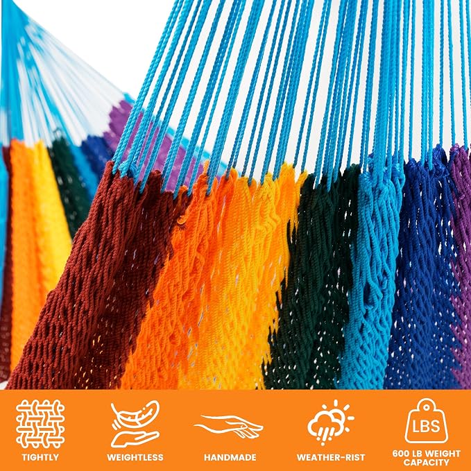 Lazy Daze Hammocks Handwoven Mayan Hammock, 10.5 FT Soft Rope Double Hammocks - Image 5