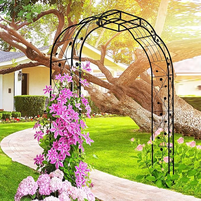 Metal Garden Arch 8.2 FT High x 6.2 FT Wide Garden Arbor Trellis by Sybrioka