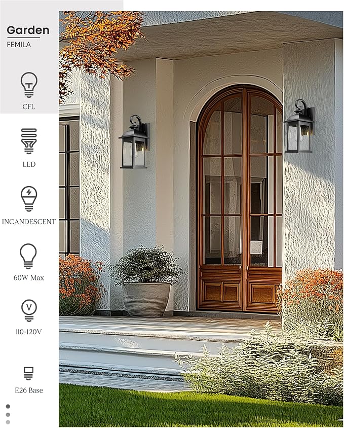 FEMILA Exterior Wall Sconce, 2 Packs Outdoor Waterproof Wall Lights Fixture - Image 6