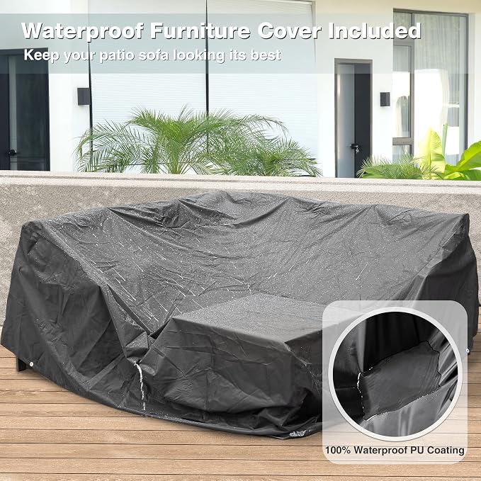 Outdoor Furniture Set, 6 Pieces Outdoor Couch Sectional, L Shaped Metal Patio - Image 6