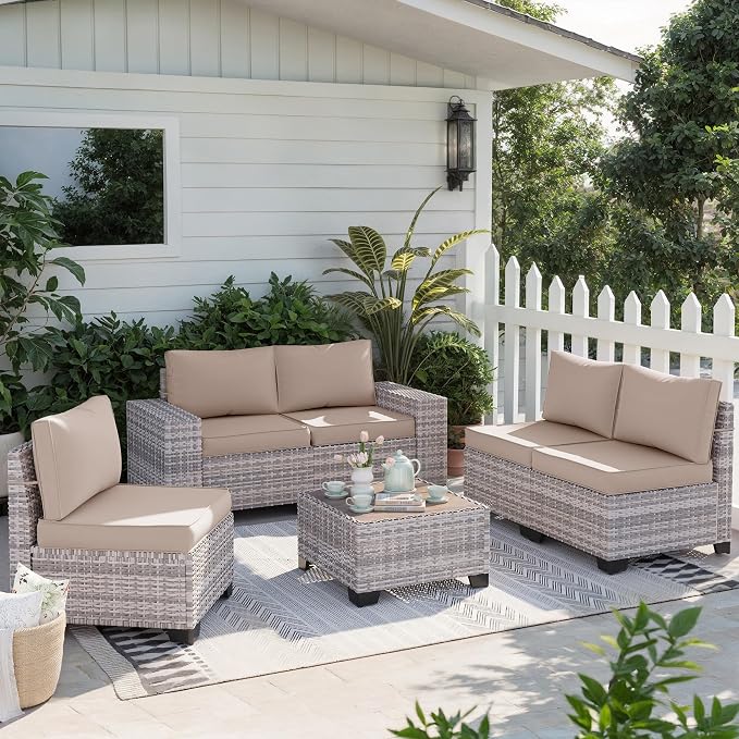 6-Piece Outdoor Patio Furniture Set Wicker Sectional Sofa Set, Patio - Image 7