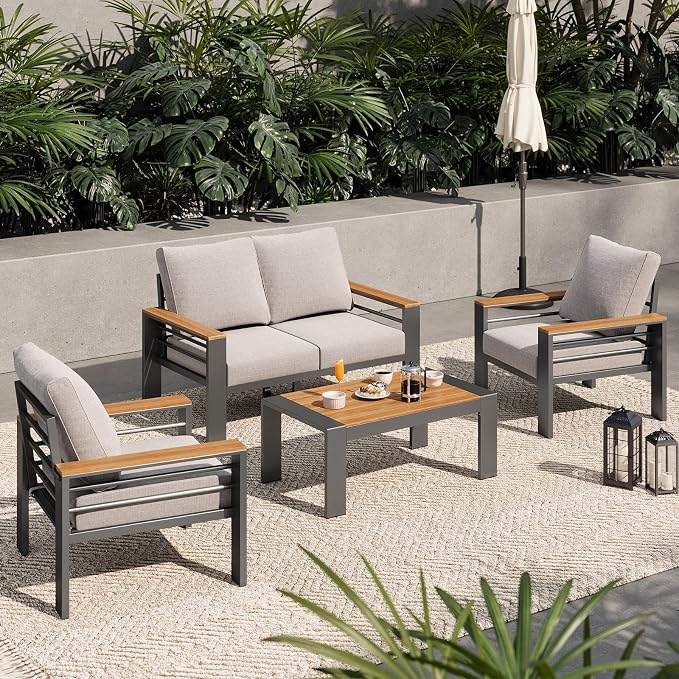 Aoxun Aluminum Outdoor Patio Furniture Set, 4 Seats Outdoor Sectional by Aoxun