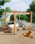 10x10 Ft Outdoor Pergola with Retractable Canopy Aluminum Imitation Wood Grain by KYBOLT