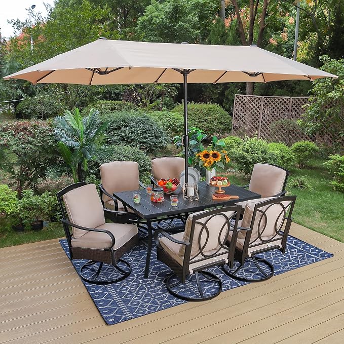 PHI VILLA Outdoor Dining Set for 6, All-Weather Patio Table and Chairs Set by PHIVILLAThepioneerofcomfortablehouseholdsupplies