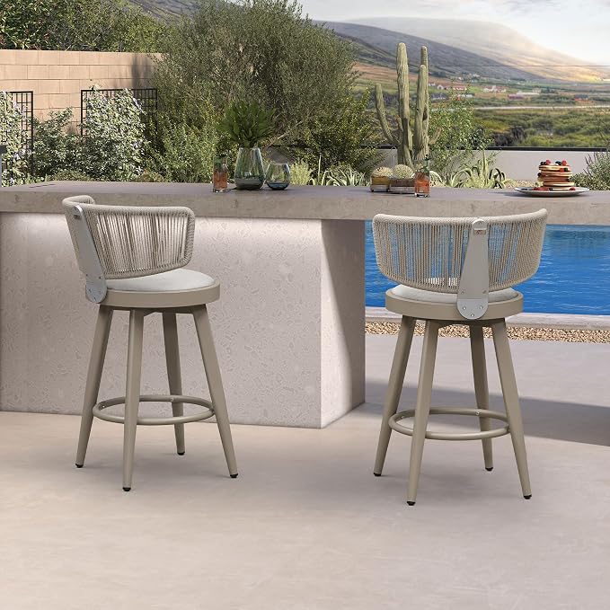 PURPLE LEAF Outdoor Counter Height Bar Stools Set of 2 26 Inch Patio Swivel Bar - Image 3