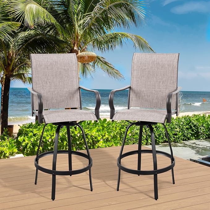 Vongrasig 2 Piece Patio Swivel Bar Chairs, All Weather Metal Textile High - Image 8
