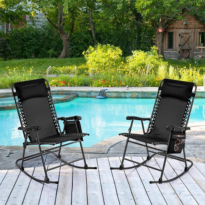 Yaheetech 26in Rocking Chair Outdoor Zero Gravity Folding Chairs Rocking Chairs - Image 2